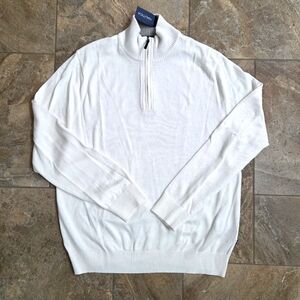 Nautica White Zip Up Neck Sweater Soft Cotton Blend‎